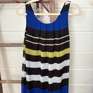 New York & Company Blue, Black, Yellow and White Striped Dress. Size Medium